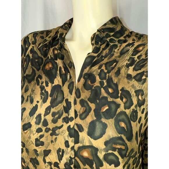 Vintage Chaus Women’s Blouse Leopard Animal Print Long Sleeve Button Front Chiff - Picture 9 of 13